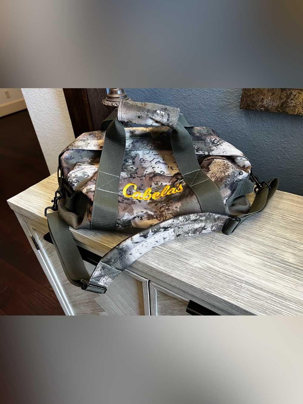 NEW!!! Cabela's Camouflage Small Duffel Bag with Yellow Logo